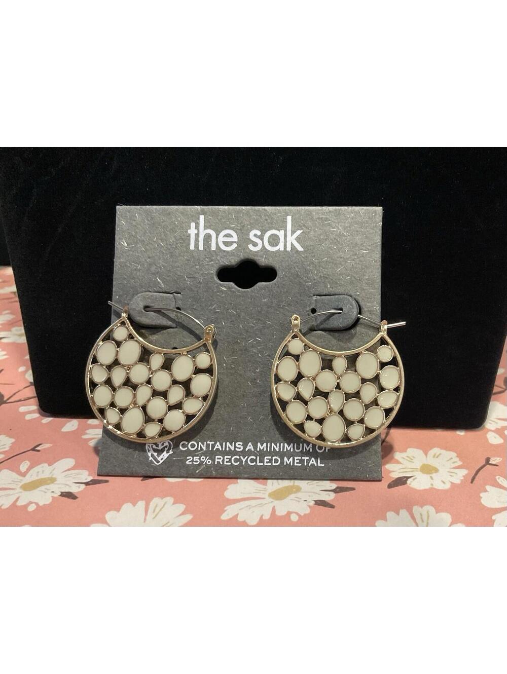 NWT THE SAK Gold Tone And Cream Colored Earrings #1018